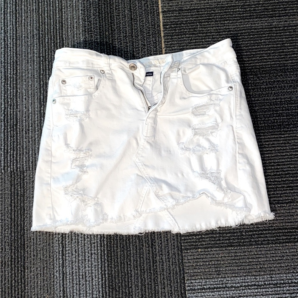 Cute white ripped jeans skirt